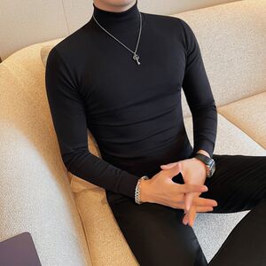 
Men's mid-collar long-sleeved elastic base shirt Korean style slim solid color spring and autumn versatile half-high neck T-shirt trend
