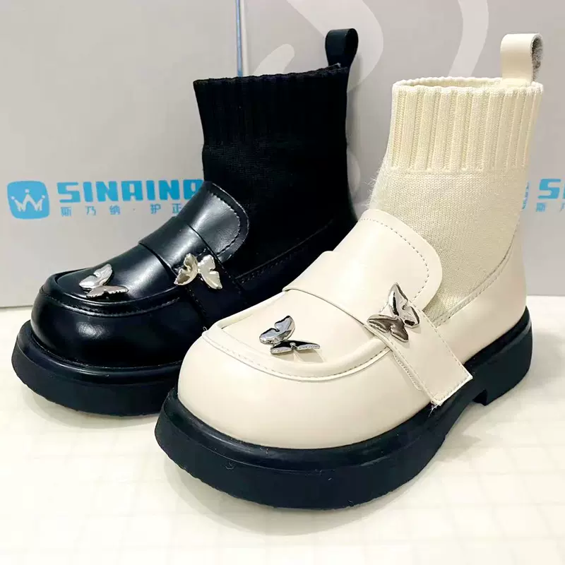 专柜正品斯乃纳2023冬季新款女童加绒鞋棉皮靴儿童袜靴SP340416H-Taobao
