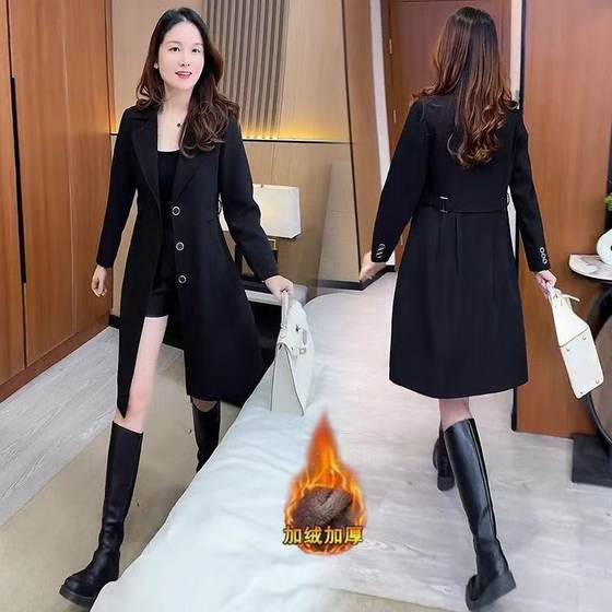 
2025 new autumn and winter style, slim and medium-length coat for small people, high-grade velvet and thickened windbreaker jacket for women