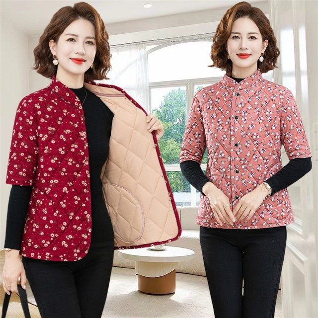 Mother's autumn and winter half-sleeved vest with velvet to keep warm when working, vest and vest for middle-aged and elderly ladies camel velvet small cotton coat