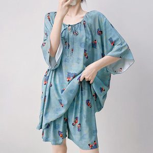 
New Chinese-style retro cotton silk pajamas for women, summer short-sleeved shorts, loose and wearable, high-end home clothes set