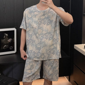 2026 new men's summer thin cotton silk pajamas suit short-sleeved shorts loose large size cool home clothes