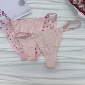 
Japanese girl-style pink love mesh sexy breathable medium and low waist adjustable belt women's triangle thong