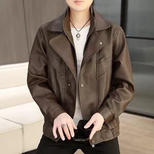
Slim and handsome British long-sleeved leather jacket for men spring casual Korean style trendy jacket motorcycle versatile spring top