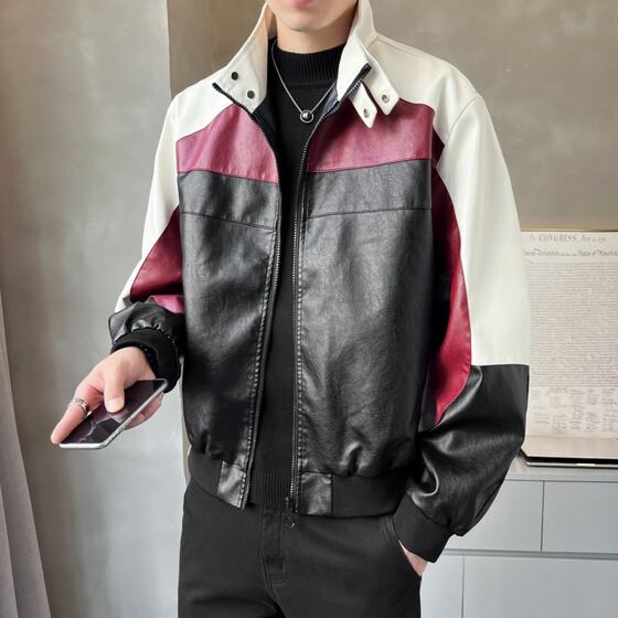 
2026 American motorcycle baseball uniform washed leather jacket men's autumn and winter stand collar loose bomber jacket