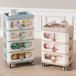 Thickened Children's Stroller Drawer-Type Storage Cabinet with Wheels, Cartoon Transparent Baby Feeding Table, Multi-Layer Home Bedroom Use