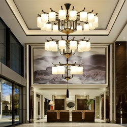 New Chinoiserie Chandelier, Modern Chinoiserie Duplex Floor Multi-Layer Chandelier, Living Room Three-Layer Large Chandelier, Air-Picking Layer Chandelier