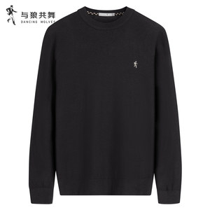 
[Containing Sheep Wool] Dances with Wolves round neck long-sleeved sweater for men 2025 autumn new thin style inner sweater