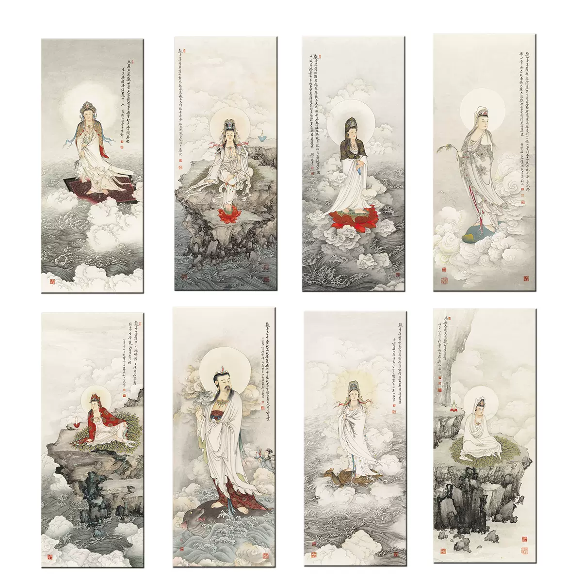 瓏】「袁耀作 蓬莱仙境図 山水両條屏」清代画家 肉筆紙本 掛け軸 書画