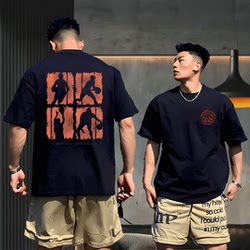 Extra Large Size 150kg American Style Cool Pure Cotton Men's T-Shirt Short Sleeve Youth Summer Trendy Brand Round Neck Top with Print