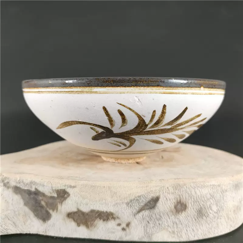 宋哥窑黄釉金丝铁线花口碗古董古玩五大名窑仿古瓷器摆件收藏