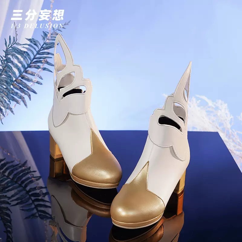 三分妄想原神cos配件荧白色cosplay鞋防水台高跟鞋cospaly道具-Taobao 