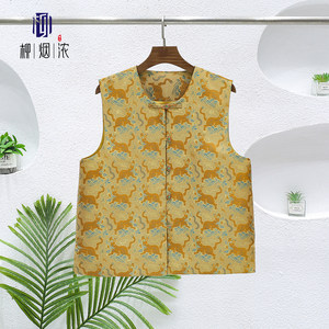 
[Liu Yannong] 100% Mulberry Silk Song Jin Double Palette Vest Men's Sleeveless Horse Clip Jacket Chinese Style Vest