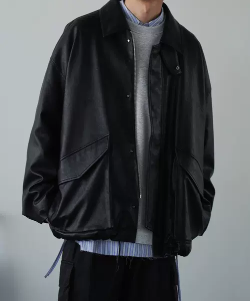 日本代购WYM LIDNM FAUX LEATHER MILITARY BLOUSON 皮衣夹克-Taobao