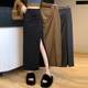 
Designed slit skirt with high waist irregular mid-length autumn and winter slimming new black fashionable pleated one-step skirt
