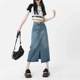 
Retro slit denim skirt for women in 2024 new high-waisted slim summer A-line skirt hip-covered midi skirt