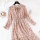 Long-sleeved floral dress for women in spring and autumn 2024 new chiffon skirt retro fresh base long skirt winter