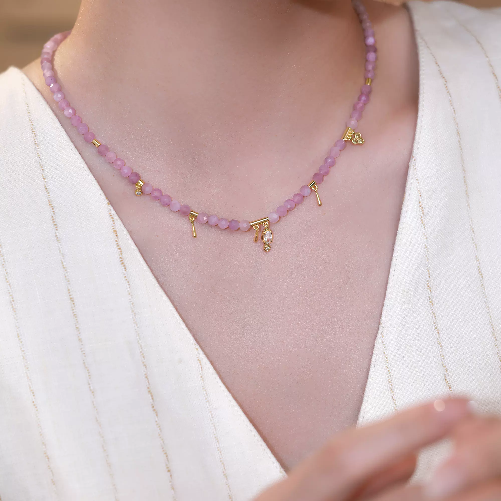 《云海回音》复古设计高级感小众紫丁香橄榄石纯银串珠颈链项链女