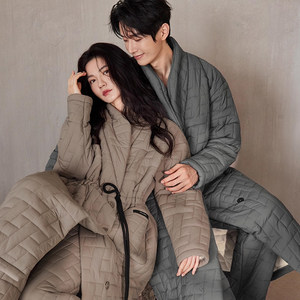 
Beiyan winter thickened three-layer quilted couple's pajamas women's mid-length nightgown set men's warm cotton jacket home clothes