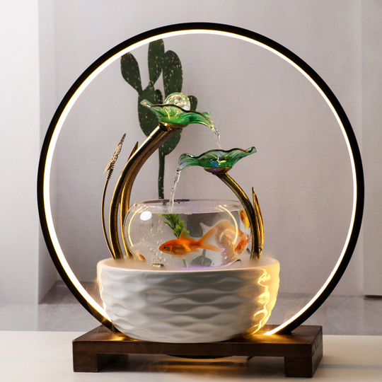 ミニ金魚鉢 - セラミックの滝の装飾