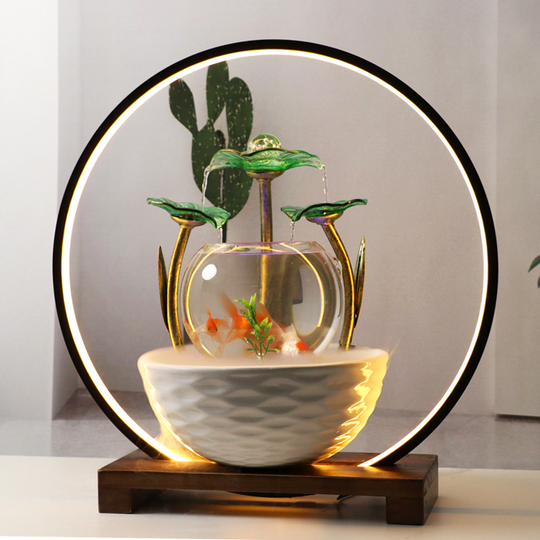 金魚の金属彫刻 2点セット ミニ金魚鉢 - セラミックの滝の装飾