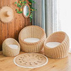 Rattan and Wicker Sofa, Rattan Chair Furniture, Natural Wicker Hand-Woven Balcony, Courtyard, Garden, Homestay Decoration Seating Chair