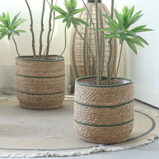 
Nordic style rattan flower basket flower pot green plant pot decoration large set of pots for home living room balcony floor-standing basin storage basket