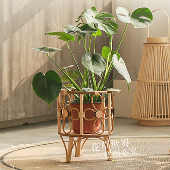 Nordic style rattan floor-standing flower stand flower basket decorative flower pot