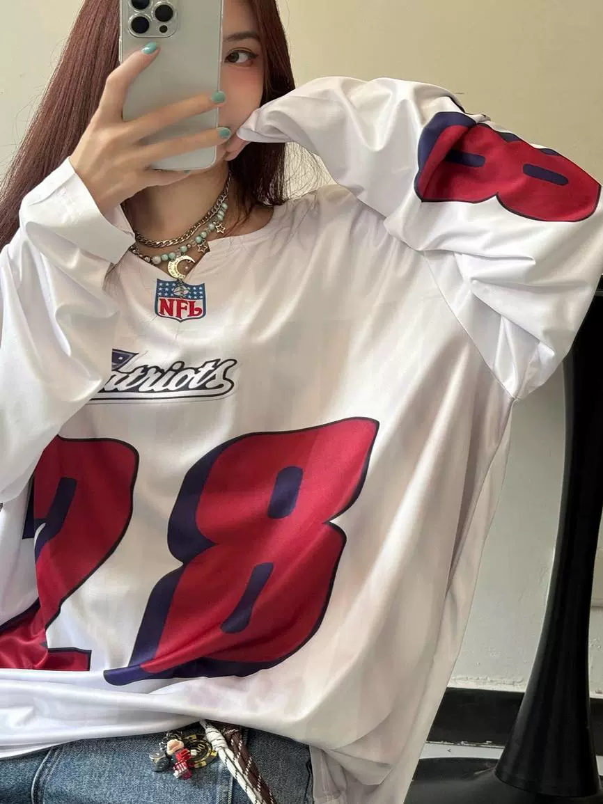 gougou 珠光白 长袖版 宽松加大 球衣长袖t恤 高个子中性 男女款