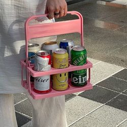 Pink Girly Camping Picnic Basket Foldable Beverage Beer Basket with Handle Coffee Milk Tea Portable Storage Basket