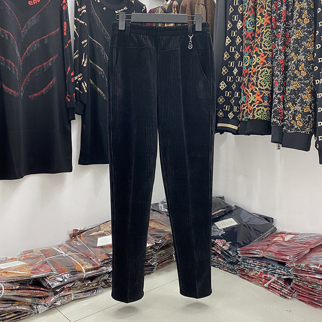 Middle-aged and elderly elastic waist 2021 corduroy autumn trousers 40-year-old women's thick pants 50-year-old straight-leg pants for mothers