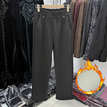 
New winter clothing for middle-aged and elderly mothers, high-waisted elastic velvet trousers for women 2025, warm straight, versatile women's pants
