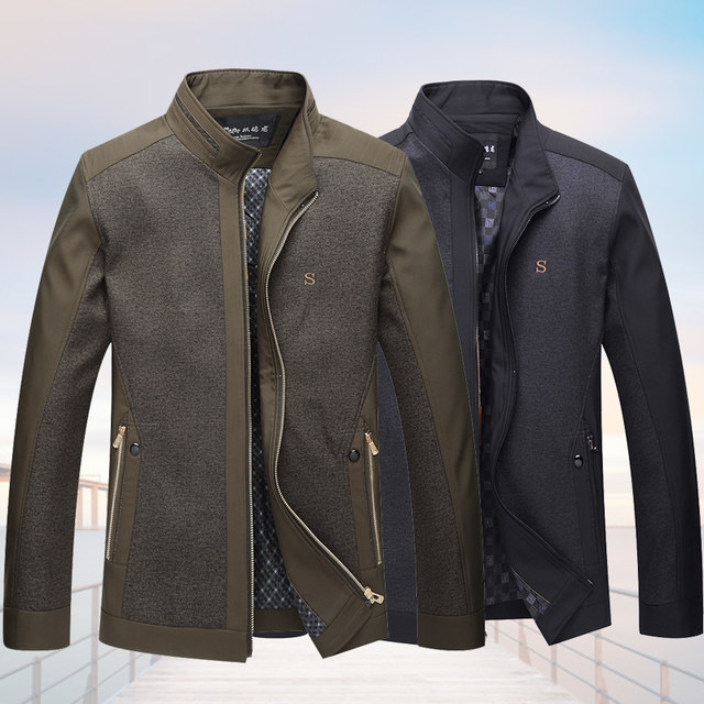 Middle-aged and elderly men's spring and autumn stand-collar jackets ...