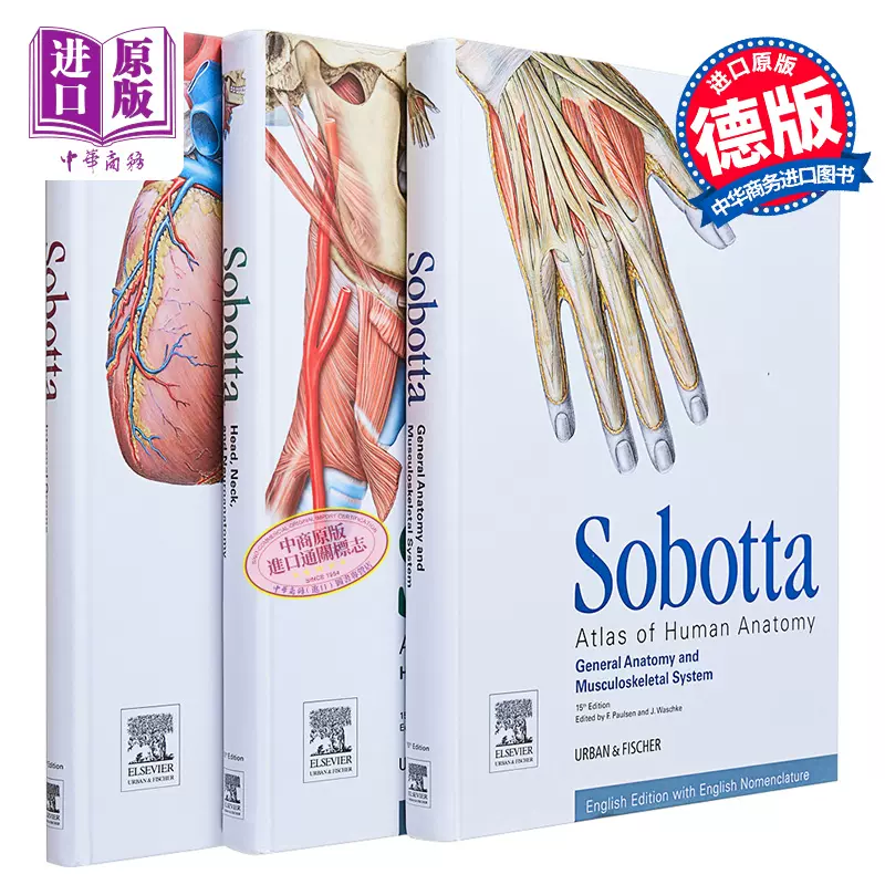 现货Sobotta人体解剖学图谱3卷本Sobotta Atlas of Human Anatomy 英文