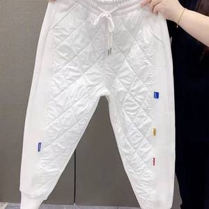 
Casual rhombus retro warm splicing solid color leggings for women autumn and winter high waist loose and light down harem pants