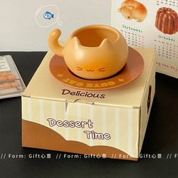 Cute Birthday Gift Caramel Cat Coffee Cup and Saucer Office High-Value Drinking Cup Ceramic Mug for Girls