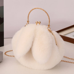 New Style Women's Rabbit Ear Shoulder Crossbody Handbag, Cute, Fashionable, Versatile, Plush, Stylish Chain Bag