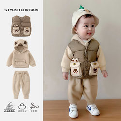 Boys' velvet suit, new style 2025 winter baby thickened vest, winter quilted children's three-piece set