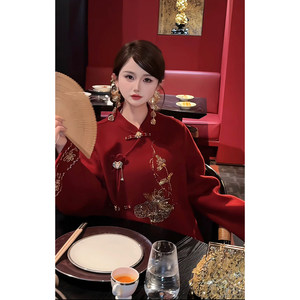 
[Luo Shen Fu] Guo Guo original quiet luxury 100 wool heavy embroidery red double-sided coat jacket