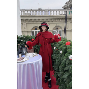 Christmas Carol Guo Guo original quiet luxury 100 wool red coat long double-sided coat for women