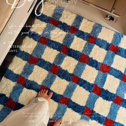 ins Vintage Korean-Style Navy Blue Checkered Blogger Bedroom Living Room Carpet Cloakroom Tufted Carpet Bedside Rug