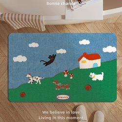 Retro Denim Puppy Bathroom Floor Mat Diatom Mud Absorbent Foot Mat Bathroom Entrance Anti-Fall Anti-Slip Household Carpet
