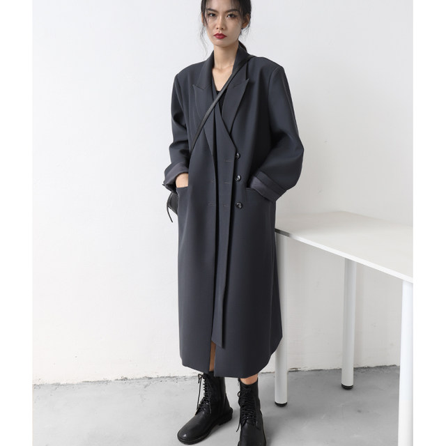 CHICCLO ​​Spring Heavy Industry Temperature Double-Board Long Loose Suit Jacket Over Knee Trench Coat Women's Top