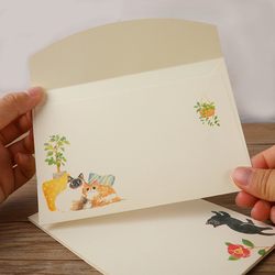 Creative Cute Cat Daily Envelope Western-Style Simple Card Postcard Storage 10-Pack 11*16cm 