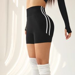 Color-Blocked Quick-Drying Yoga Shorts for Women, High-Waisted Slimming Fitness Three-Quarter Pants, Pilates Sports Shorts