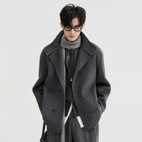 
All-wool reversible stand-up collar design BJZE25 winter one-hand length double-sided woolen coat men's Korean short coat