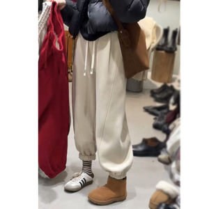 2024 autumn and winter velvet sports sweatpants loose straight leg loose wide leg warm casual pants slimming thickened leggings