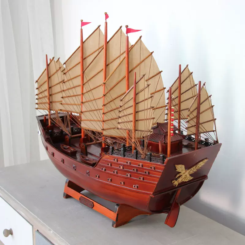 60cm郑和宝船模型手工制作下西洋名船一帆风顺中式仿古工艺船装饰-Taobao