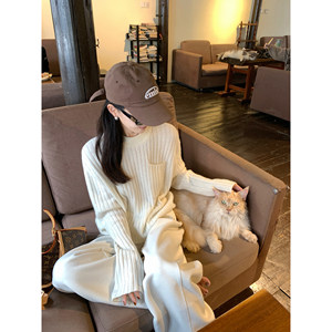 
Miss 77 row minimalist 100 wool soft delicate loose round neck loose sweater knit top