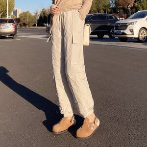 
Workwear down pants for women's outer wear 2024 new style leg-tie nine-point rhombus white duck down winter women's pants, fashionable and trendy